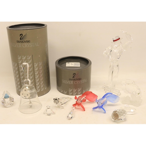 232 - Swarovski bell with box; Swarovski matador and other Swarovski figures incl. a fish, a whale, etc.