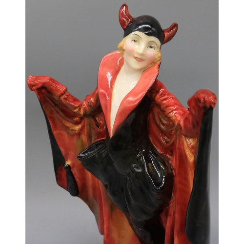 258 - Royal Doulton figure 'Marietta' HN1341, woman in horned cap and cloak, in red and black colourway, m... 