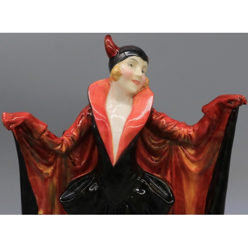 258 - Royal Doulton figure 'Marietta' HN1341, woman in horned cap and cloak, in red and black colourway, m... 