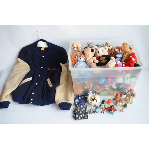 604 - Box of teddy bears (mostly TY Beanie Babies), a Euro Disney jacket (XL) and a small collection of co... 