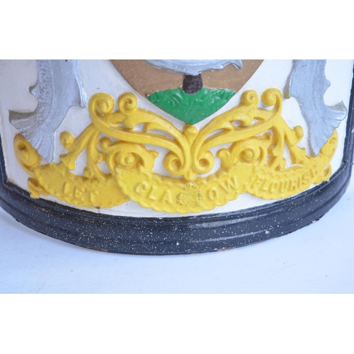 607 - Attractive Glasgow City curved relief cast iron street light access panel with 'Let Glasgow Flourish... 