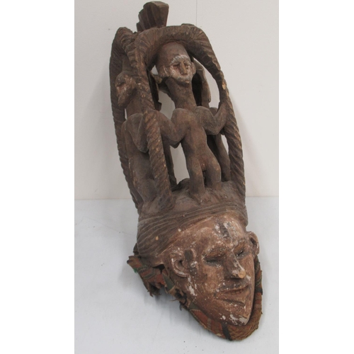 652 - Nigerian carved and painted softwood ceremonial spirit mask - headdress, possibly Igbo, H62cm