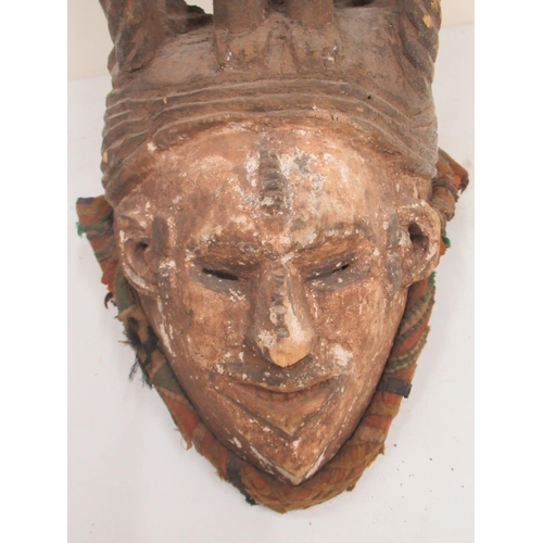 652 - Nigerian carved and painted softwood ceremonial spirit mask - headdress, possibly Igbo, H62cm