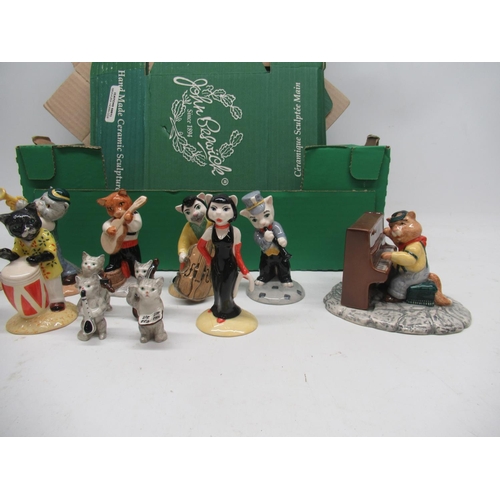 186 - Beswick cat musicians, incl. 'Ratcatcher Bilk', CC4; 'One Cool Cat', CC3; 'Fat Cat', CC9; etc., Max ... 