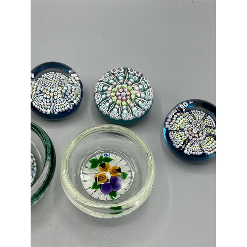 213 - Collection of Scottish Art Glass, comprising two Edinburgh Crystal glass millefiori paperweights, bo... 