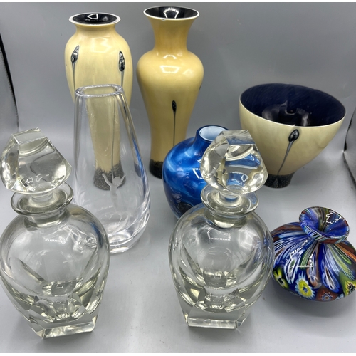 223 - Collection of glassware incl. Kosta Boda vase, two Moser decanters, two Caithness vases, Caithness b... 