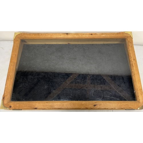 760 - Pine tabletop display case, with a sloping hinged lid, 79cm x 50cm