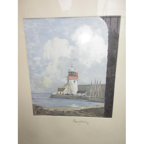 127 - Paul Henry RHA (1876-1958); Harbour entrance with lighthouse, colour print, signed in pencil on moun... 