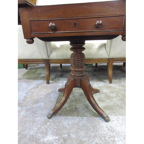 129 - Regency mahogany drop leaf games table, with reversable chess board top and backgammon interior, abo... 