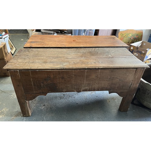 1213 - 18th century continental oak planked coffer or dough bin with hinged top, on shaped supports, W153cm... 