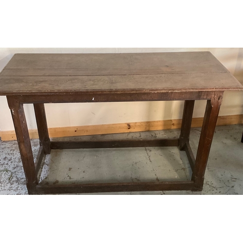 1215 - Oak rectangular refectory table, chamfered legs with floor stretchers, W135m D61cm H80cm