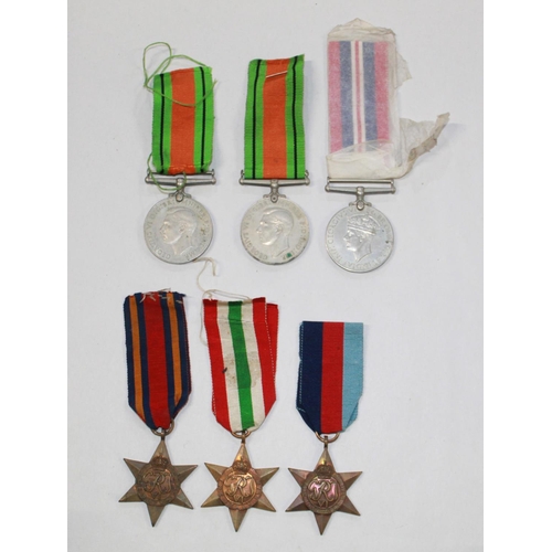 238 - 1939-1945 Defence Medal (2) 1939-1945 War Medal 1939-1945 Star The Italy Star The Burma Star.