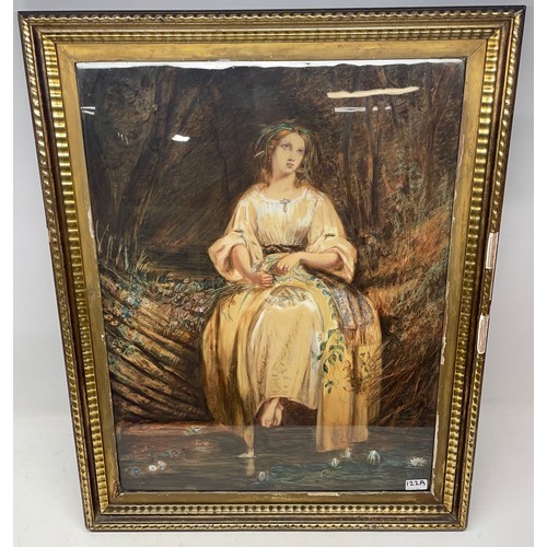 122A - C19th watercolour depicting a lady by the lake in a gilt frame  H74cm W56