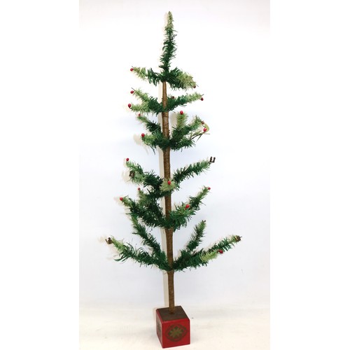 668 - Vintage goose feather Christmas tree, with red painted wooden cubed base, H81cm