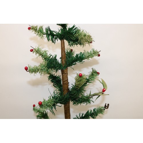 668 - Vintage goose feather Christmas tree, with red painted wooden cubed base, H81cm