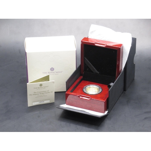 Royal Mint - The Coronation of His Majesty 2023 UK 1/4oz Gold Proof Coin, No. 0554/1250, encapsulated in original case and box, with COA