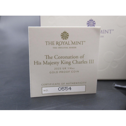 131 - Royal Mint - The Coronation of His Majesty 2023 UK 1/4oz Gold Proof Coin, No. 0554/1250, encapsulate... 