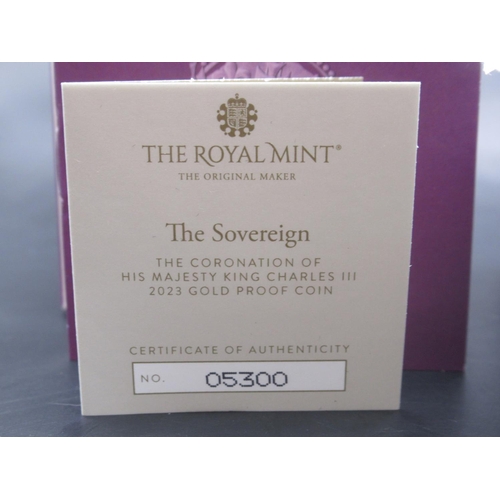 132 - The Royal Mint - The Sovereign, The Coronation of His Majesty King Charles III 2023 Gold Proof Coin,... 