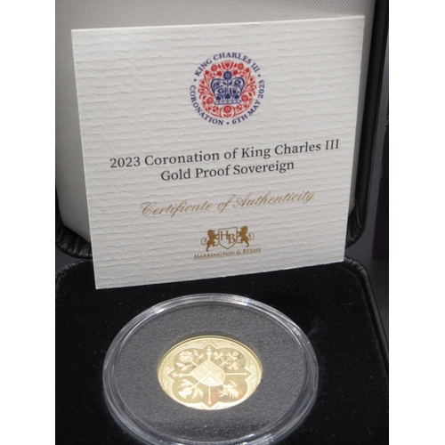 132A - Harrington & Byrne  - 2023 Coronation of King Charles III Gold Proof Sovereign encapsulated in case ... 