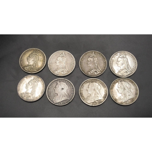 137 - Queen Victoria 1889 Crowns (x3), 1890 Crown, 1891 Crown, 1893 Crowns (x2) and 1895 Crown (8 gross 7.... 