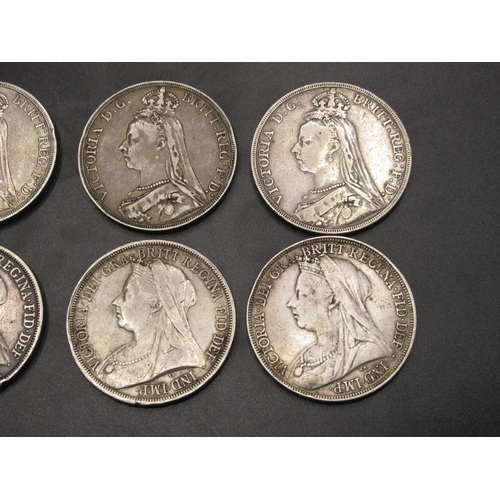 137 - Queen Victoria 1889 Crowns (x3), 1890 Crown, 1891 Crown, 1893 Crowns (x2) and 1895 Crown (8 gross 7.... 