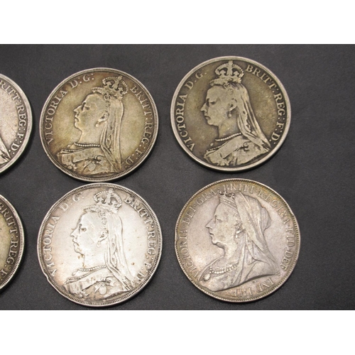 138 - Queen Victoria 1889 Crowns (x2) 1890 Crowns (x2) 1891 Crowns (x2) 1893 Crown and 1900 Crown (8 gross... 