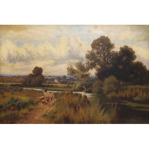 1334 - John Henry Boel (British 1884-1922); Shepherd with flock on a riverside pathway and Shepherd with fl... 