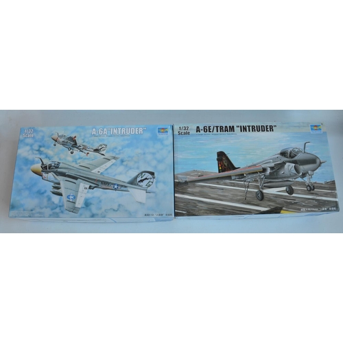 32 - Two 1/32 scale Grumman A-6 Intruder model kits from Trumpeter to include an A-6A (model has been sta... 