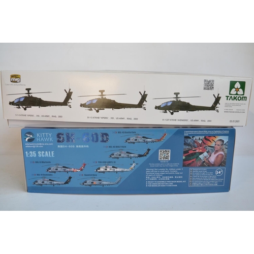 44 - Three unstarted 1/35 scale model kits to include a Kitty Hawk Sikorsky SH-60B Sea Hawk, Takom AH-64D... 