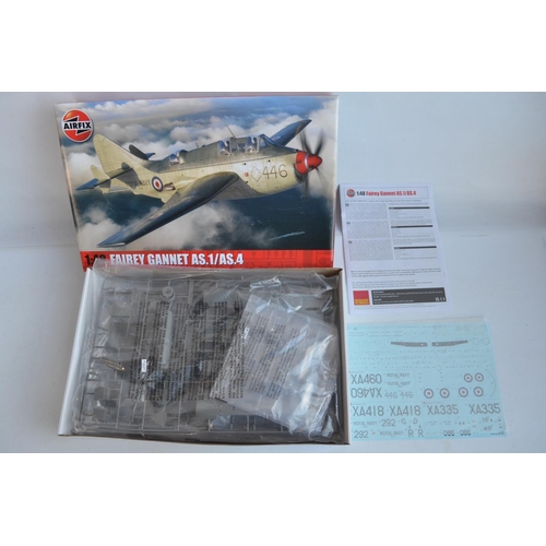 46 - Five unstarted 1/48 scale model kits to include an Airfix Fairey Gannet AS.1/AS.4, Gloster Javelin F... 