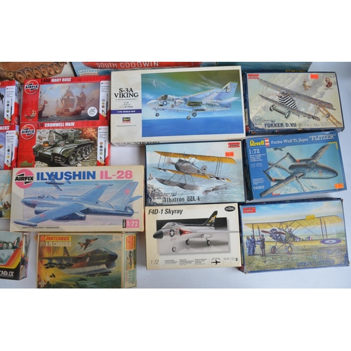 50 - Collection of plastic model kits including ships, aircraft and armour, various scales and manufactur... 