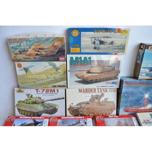 50 - Collection of plastic model kits including ships, aircraft and armour, various scales and manufactur... 