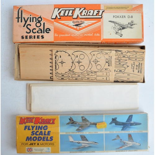 51 - Eight unbuilt rubber band powered balsa wood model aircraft to include Flair Mini Classic Hawker Fur... 