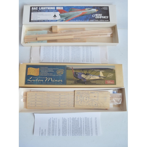 51 - Eight unbuilt rubber band powered balsa wood model aircraft to include Flair Mini Classic Hawker Fur... 