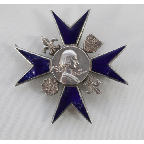 243 - Badge of the Florence Nightingale School of Nursing. In silver with blue enamel. Awarded to Susan Pl... 