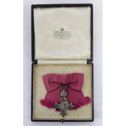 244 - M.B.E. Sterling Silver Medal in presentation box by Garrard & Co of London. C1919 Recipient unknown