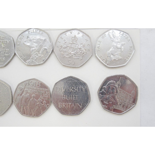 155 - Assorted collection of commemorative 50ps to inc. Diversity Built Britain, Beatrix Potters, Paddingt... 