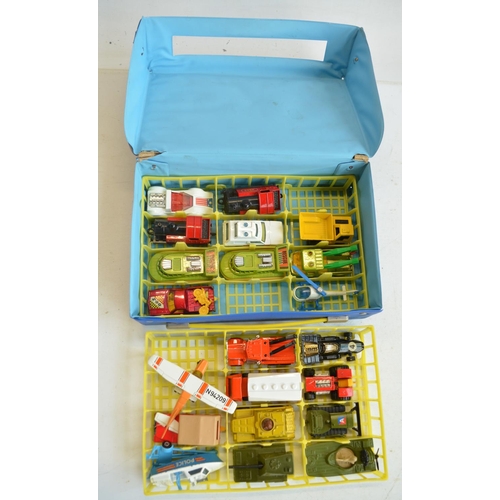 59 - Three vintage Matchbox carry cases for model cars with contents (please refer to photos), one handle... 