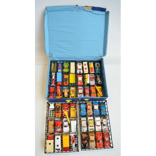 59 - Three vintage Matchbox carry cases for model cars with contents (please refer to photos), one handle... 