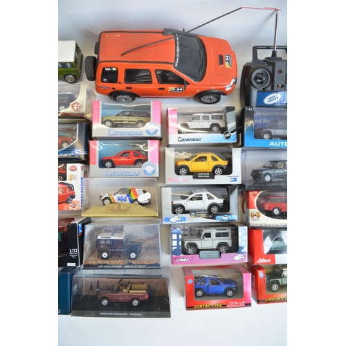 63 - Collection of mostly diecast model Land Rover cars, various scales (mostly 1/43) and manufacturers t... 