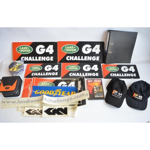 64 - Land Rover G4 Challenge collection to include 5x pressed relief text metal vehicle plates, adhesive ... 