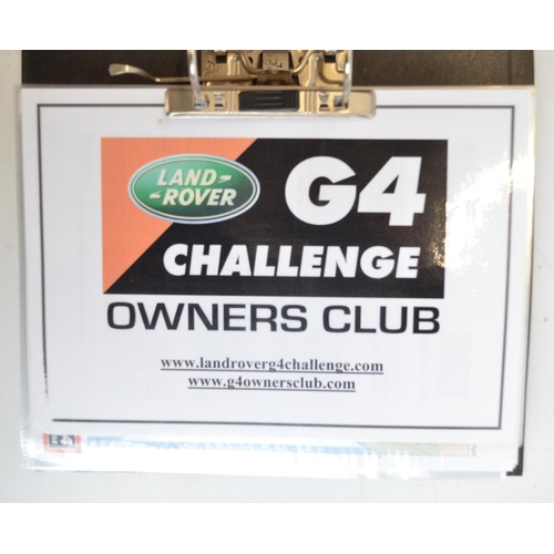 64 - Land Rover G4 Challenge collection to include 5x pressed relief text metal vehicle plates, adhesive ... 