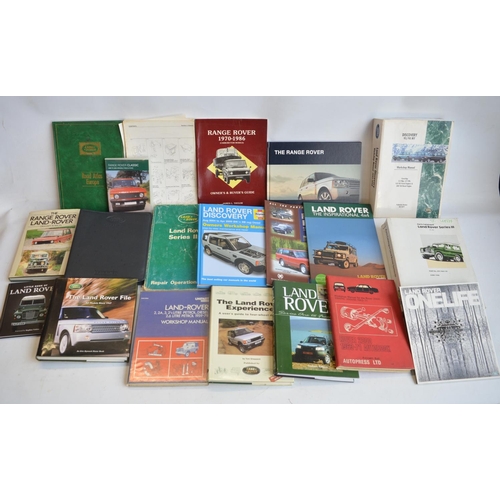 66 - Collection of mostly Land Rover and Range Rover booksd, brochures, work shop manuals, accessory list... 