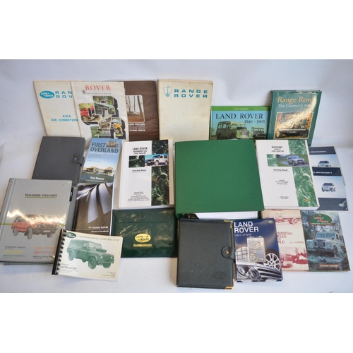 66 - Collection of mostly Land Rover and Range Rover booksd, brochures, work shop manuals, accessory list... 