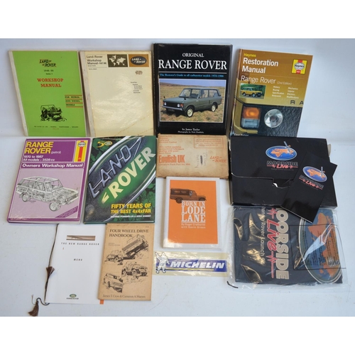 66 - Collection of mostly Land Rover and Range Rover booksd, brochures, work shop manuals, accessory list... 