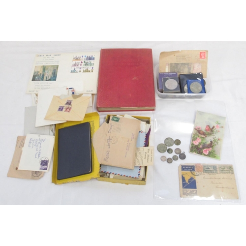 192 - Mixed collection of British and International stamps and coins to inc. small selection of Pre-1947 G... 