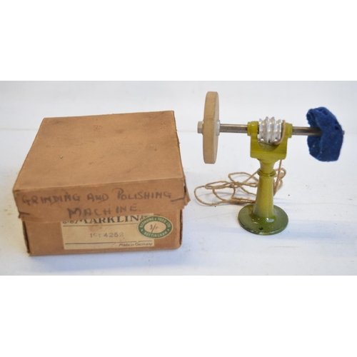 74 - Mamod SP1 stationary steam engine, miniature Marklin belt driven grinding/polishing wheel and colour... 