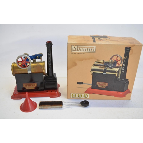 74 - Mamod SP1 stationary steam engine, miniature Marklin belt driven grinding/polishing wheel and colour... 