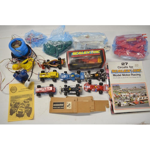 78 - Collection of playworn C1980's Scalextric including seven cars (one boxed) and a quantity of track, ... 