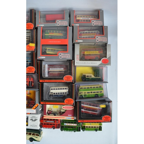 86 - Collection of bus and tram models, mostly diecast 1/76 scale from EFE, Corgi etc, also included moto... 